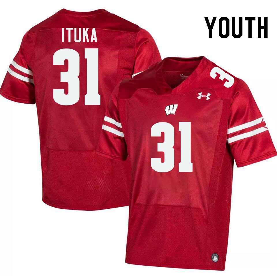 Youth #31 Gideon Ituka Wisconsin Badgers College Football Jerseys Stitched-Red